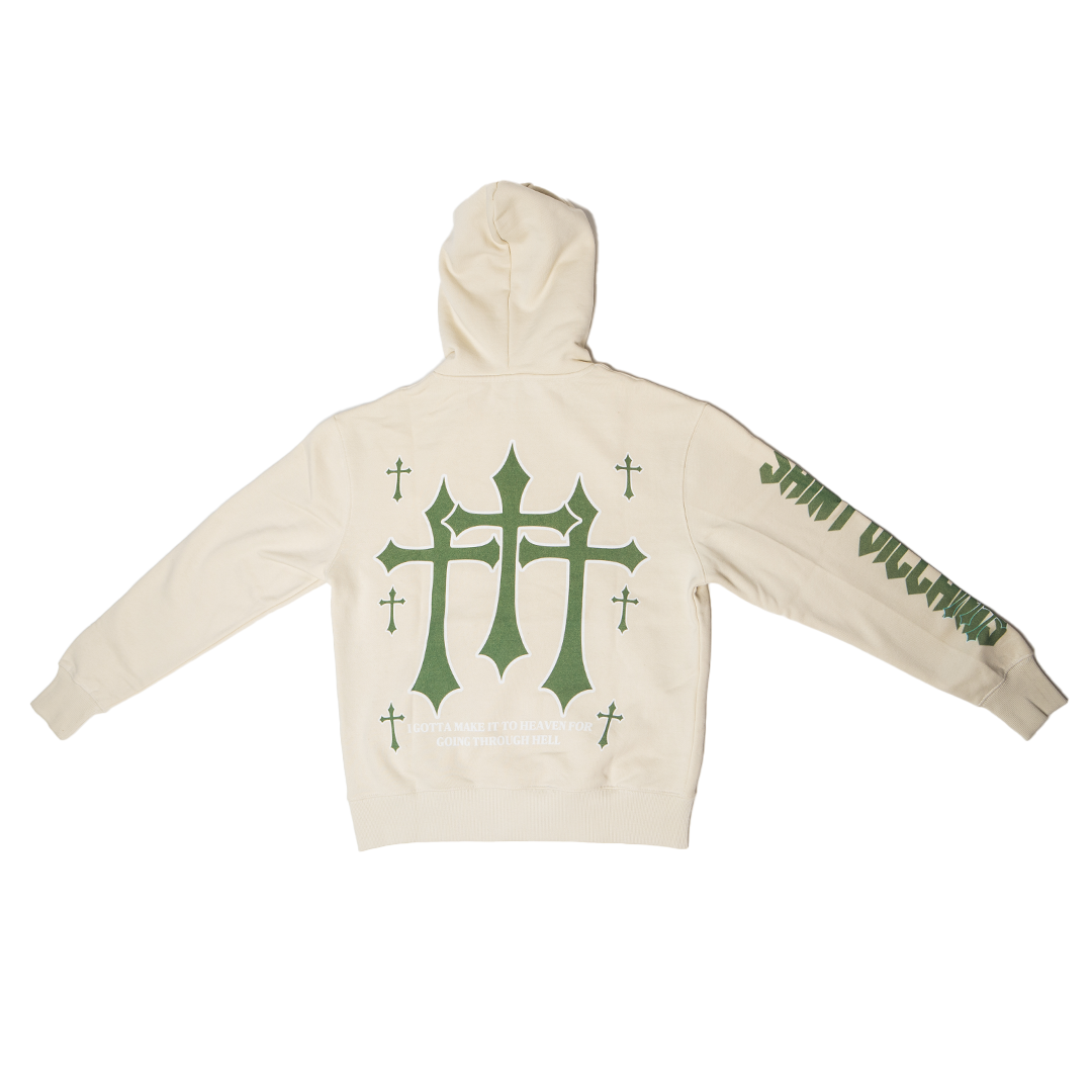 Beige Green "Crosses" Hoodie