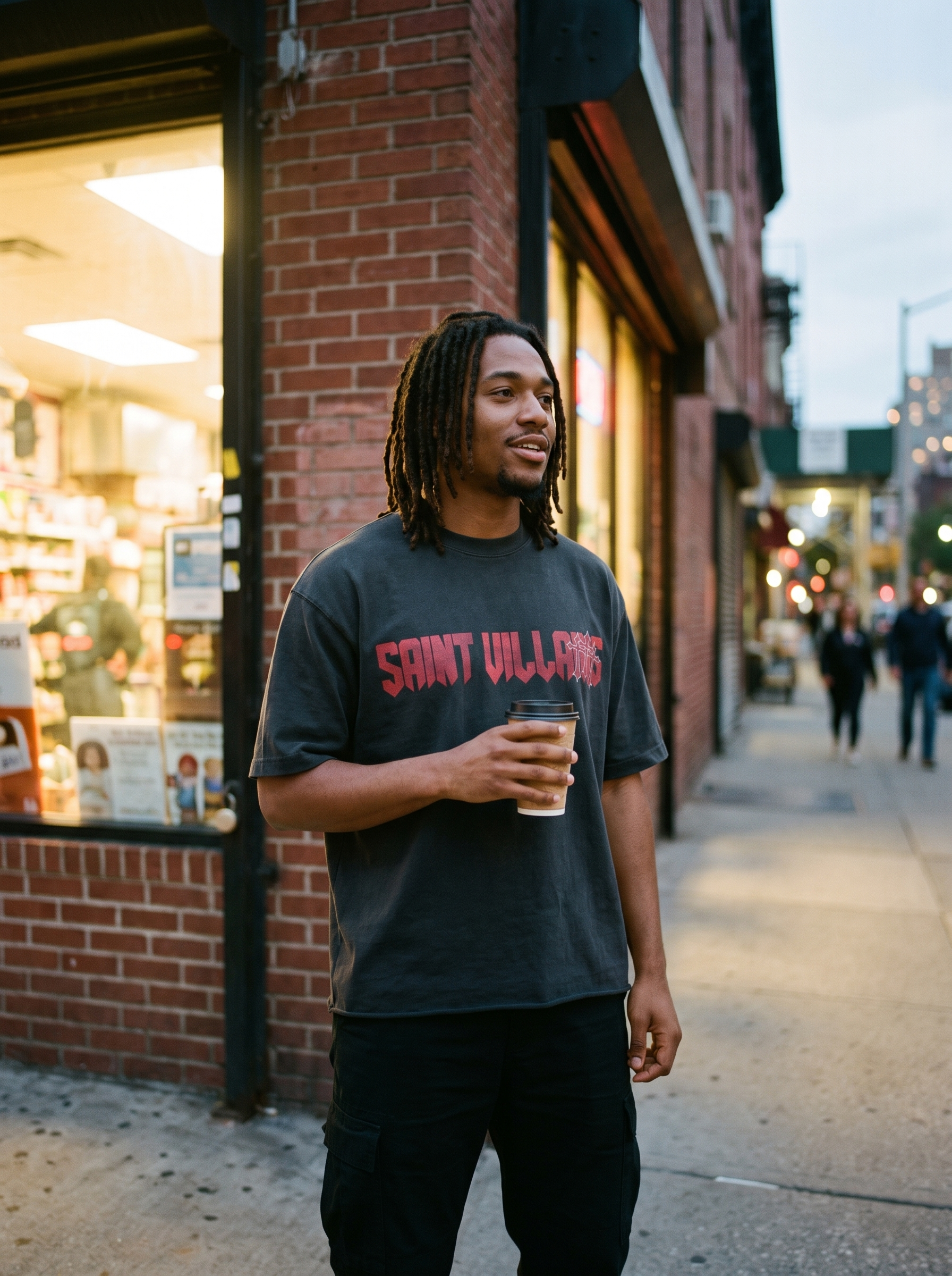Saint Villains Crosses graphic tee streetwear outfit, street style