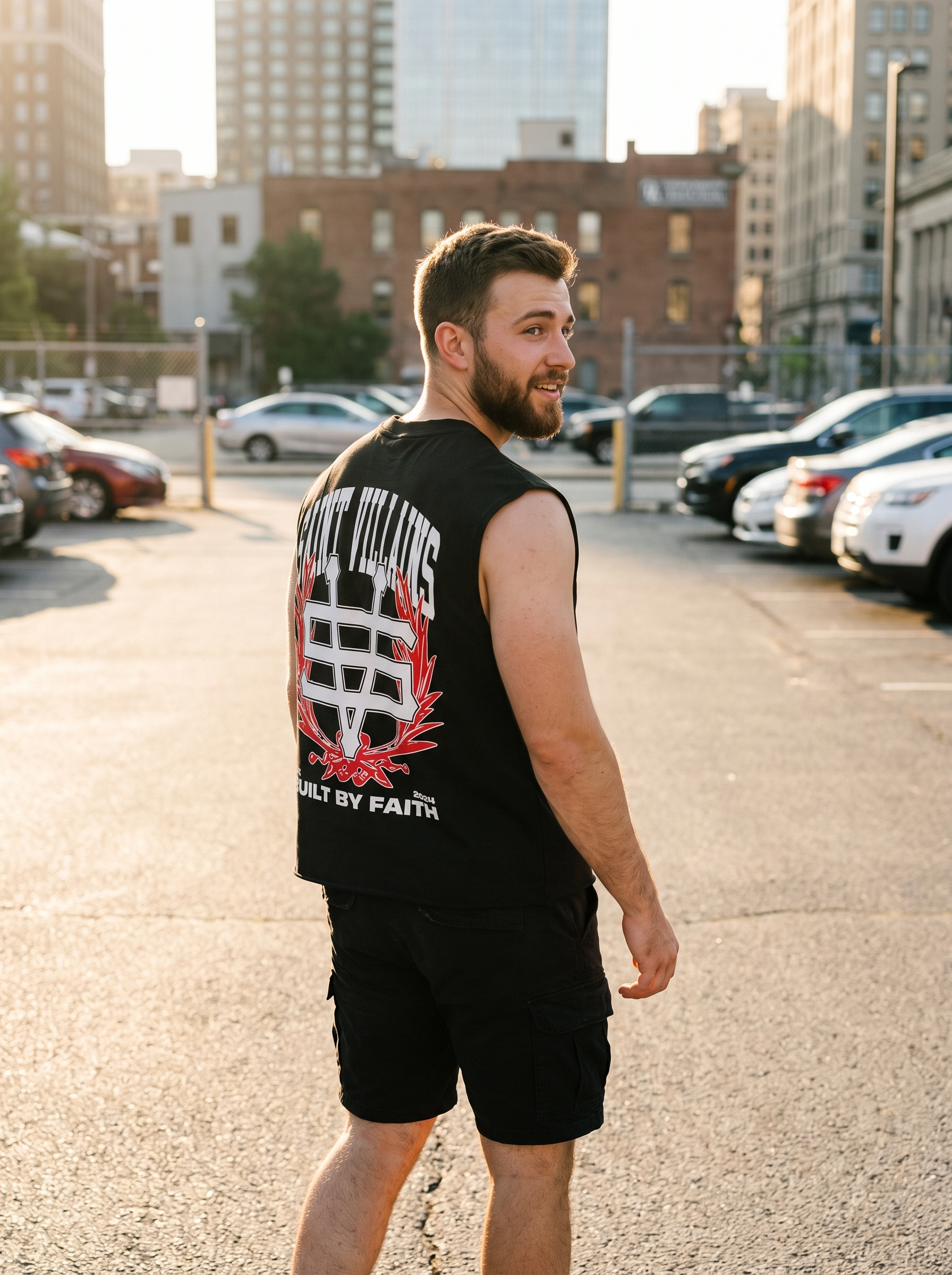 Saint Villains Built By Faith black cut off tank, street style